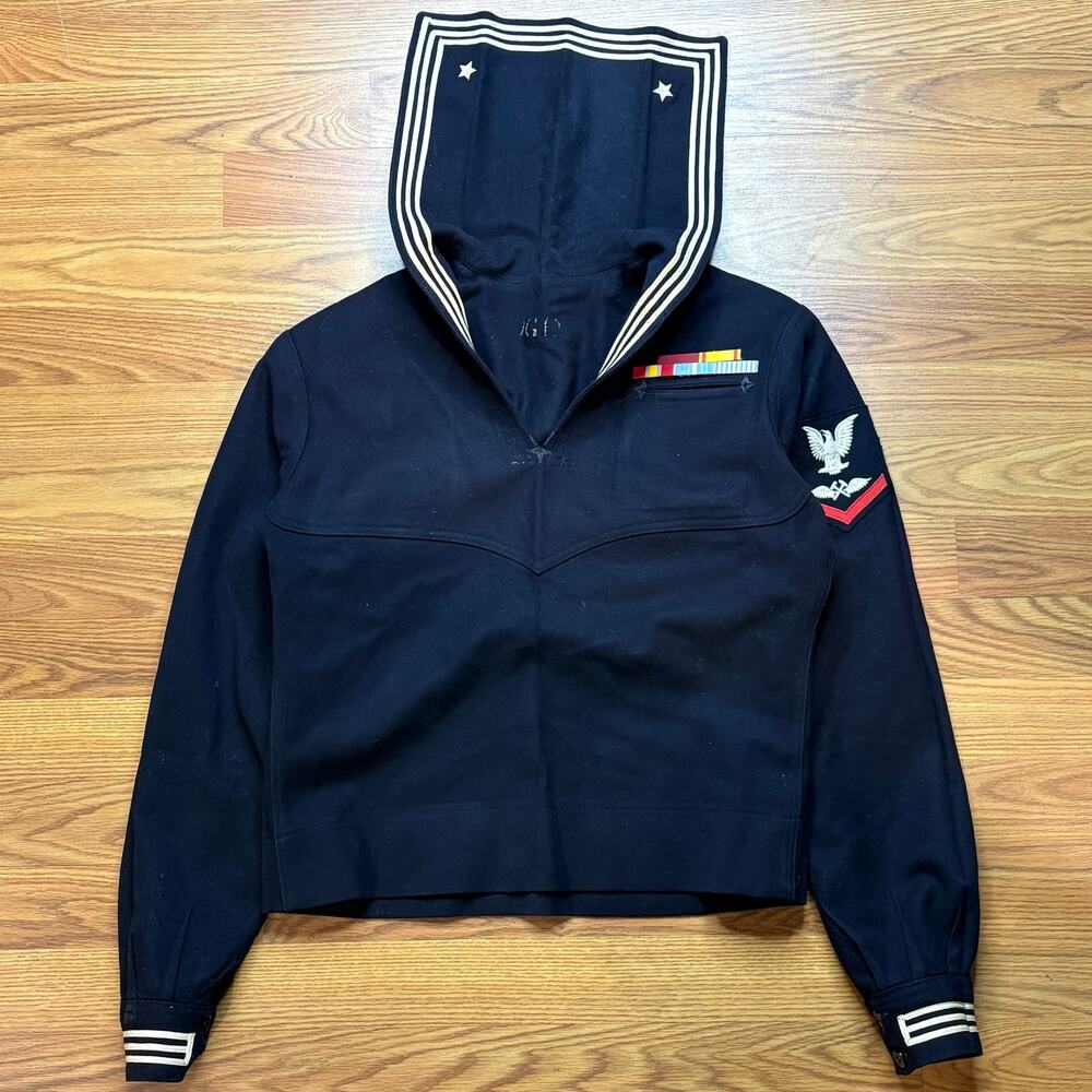 Vtg Vietnam Era US Navy Dress Blue Crackerjack Sailor Jumper Wool Uniform Small